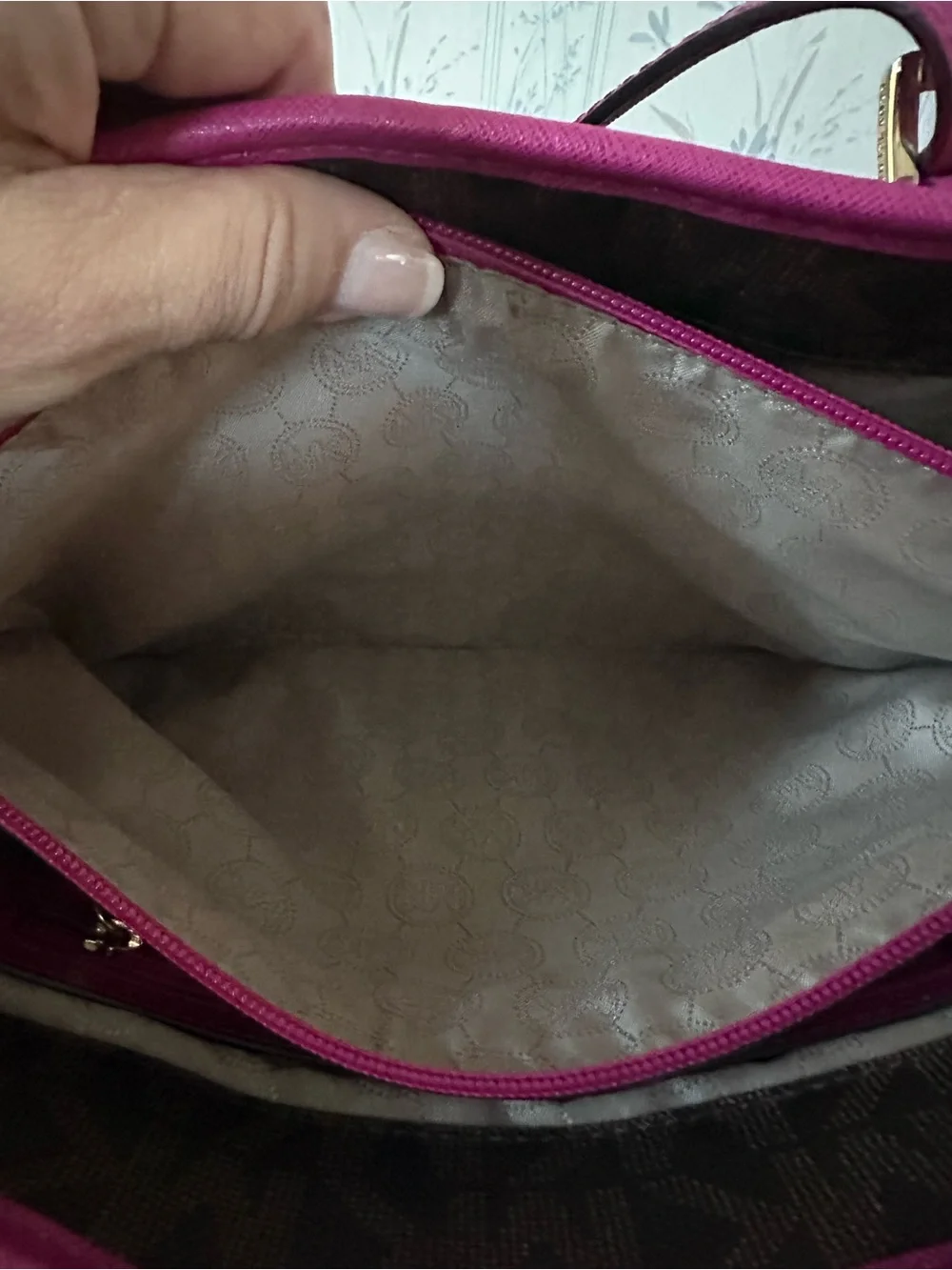 Michael Kors Brown & Fuchsia Jet Set Signature Tote